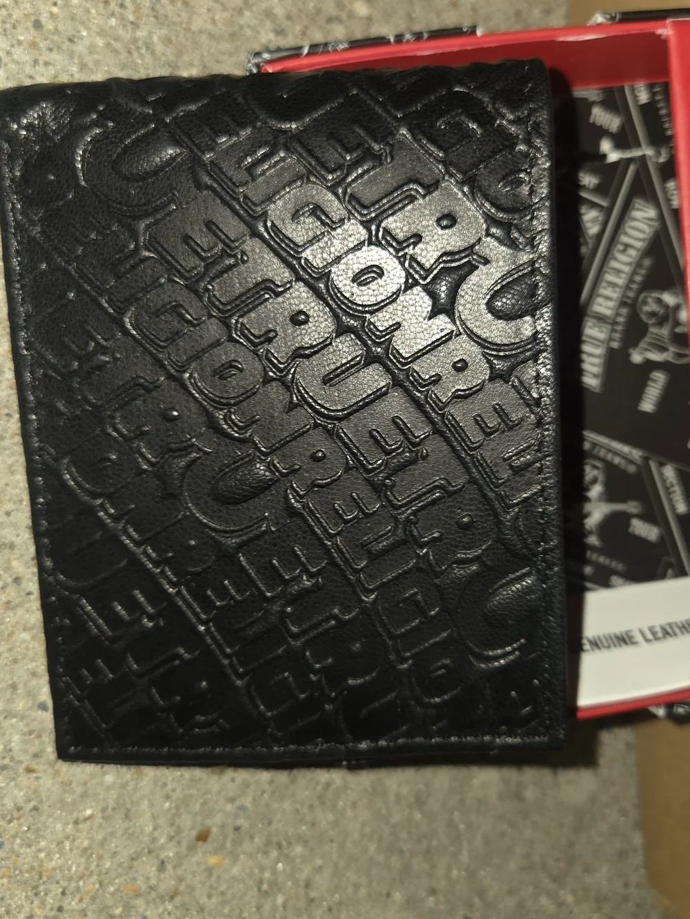 True Religion Embossed Black Leather Wallet